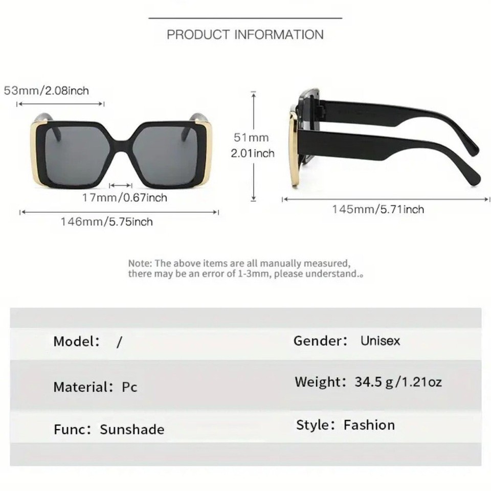 Oversized Stylish Square Frame Gold Trim Sunglasses eBay