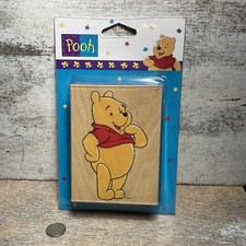 Disney All Night Media Big Winnie The Pooh Wooden Rubber Stamp 4x3" Brand New