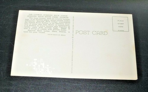 CARTOLINA VINTAGE STARVED ROCK LODGE ""THE LOUNGE"" 7C-K729 - Foto 2 di 2