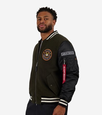 ✓NWT-ALPHA INDUSTRIES WOOL MA-1 VARSITY BOMBER JACKET SZ