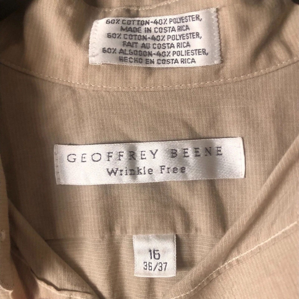 Camisa de vestir Geoffrey Beene para hombre beige algodón manga larga sin arrugas 16 36/37 Foto 2 de 4