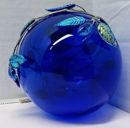 Grande sfera vintage Midwest vetro blu ornamento foglie vetro fiori finestra sfera - Foto 9 di 11