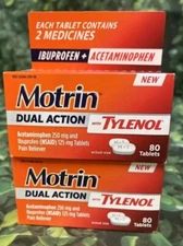 Motrin 2 Packs Dual Action with Tylenol Pain Reliever 80 Tabs Check Description 