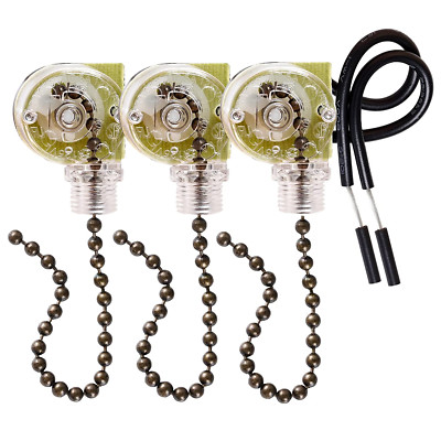 3 Pack Ceiling Fan Switch Zing Ear ZE-109 Two-Wire Light Switch Wall Lights Pul