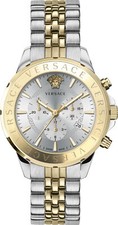Versace VEV600519 Signature Chronograph silver gold Steel Men's Watch NEW