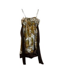 Vintage 90s Intrigue Empire Waist Dress Brown Geometric Self Tie dress