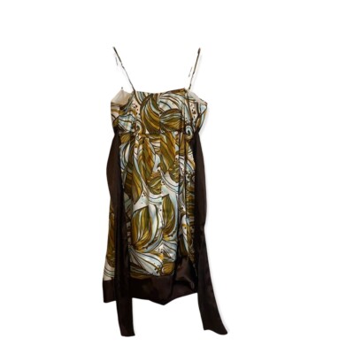 Vintage 90s Intrigue Empire Waist Dress Brown Geometric Self Tie dress