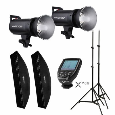 2X Godox SK400II Studio Blitz + 35*160cm Grid Softbox + XPro-N Auslöser + Stativ