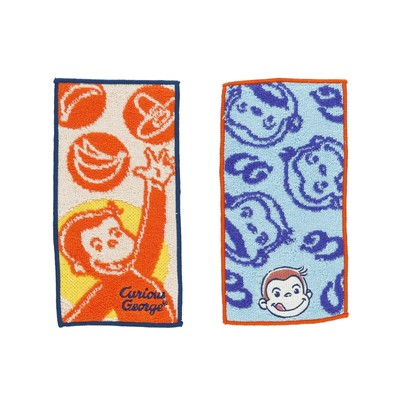 Marushin Half Handkerchief Pocket Towel Set of 2 Curious George Banzai Face