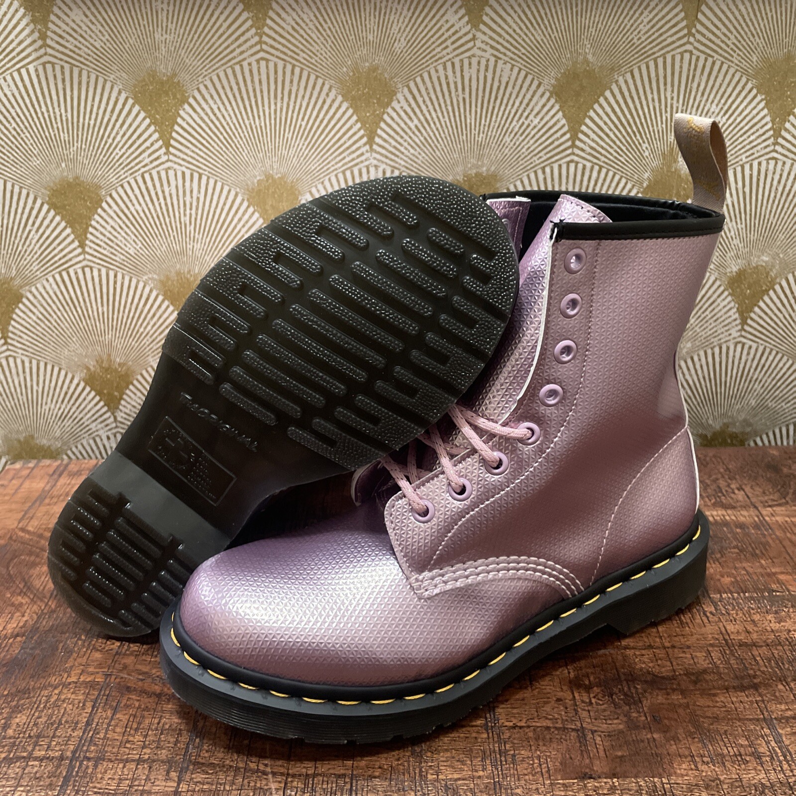 DR. MARTENS 1460 Vegan Women’s Aluminix Embossed Combat Boot Size 8 New Pink