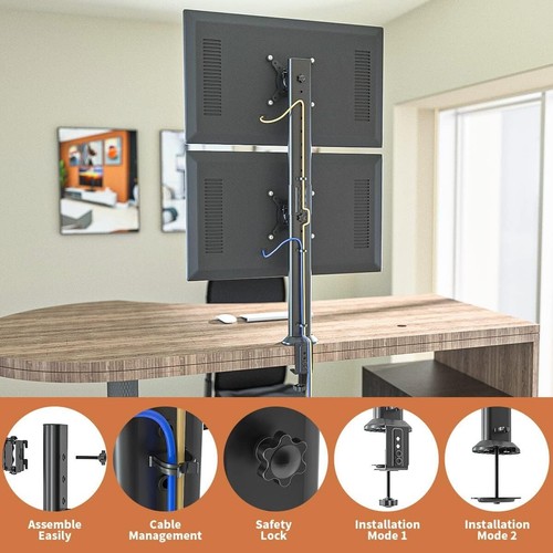 HEMUDU Dual Monitor Articulating Desk Mount Arm Stand - Vertical Stack Screen Su - Picture 14 of 18