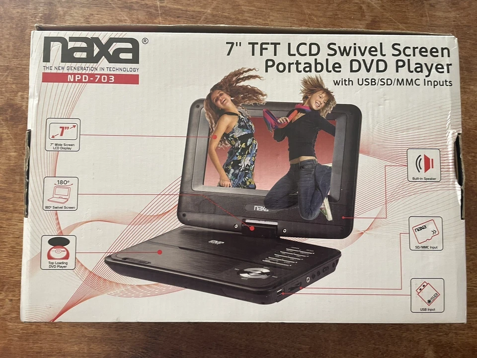 Reproductor de DVD portátil LCD de 7" con pantalla giratoria entradas USB/SD/MMC - NUEVO Foto 2 de 4
