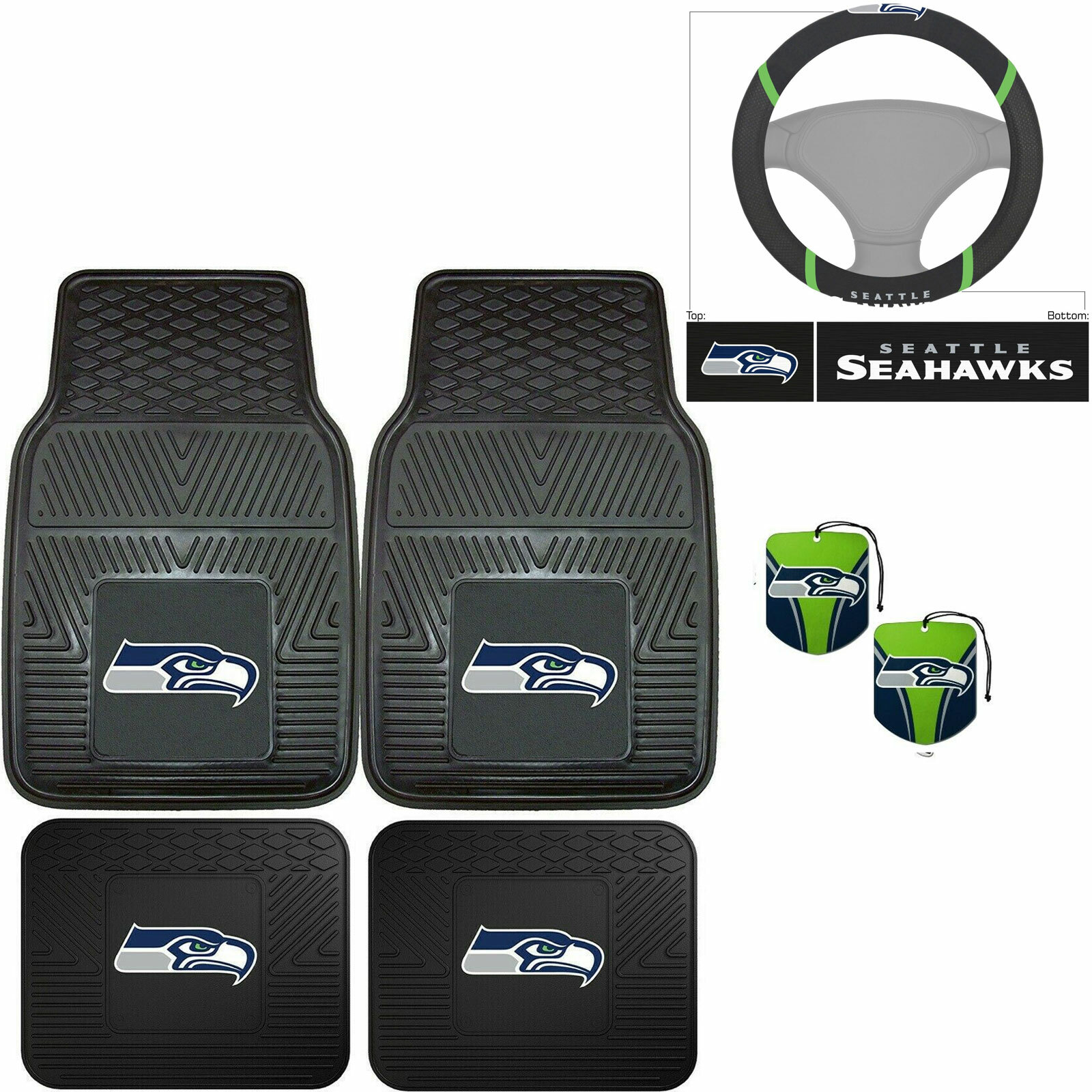 7PC NFL Seattle Seahawks Car Truck Floor Mats Steering Wheel Cover Air
