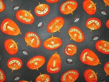 PUMPKINS SPIDERS PUMPKIN SPIDER SPOOKY HALLOWEEN BLACK COTTON FABRIC FQ