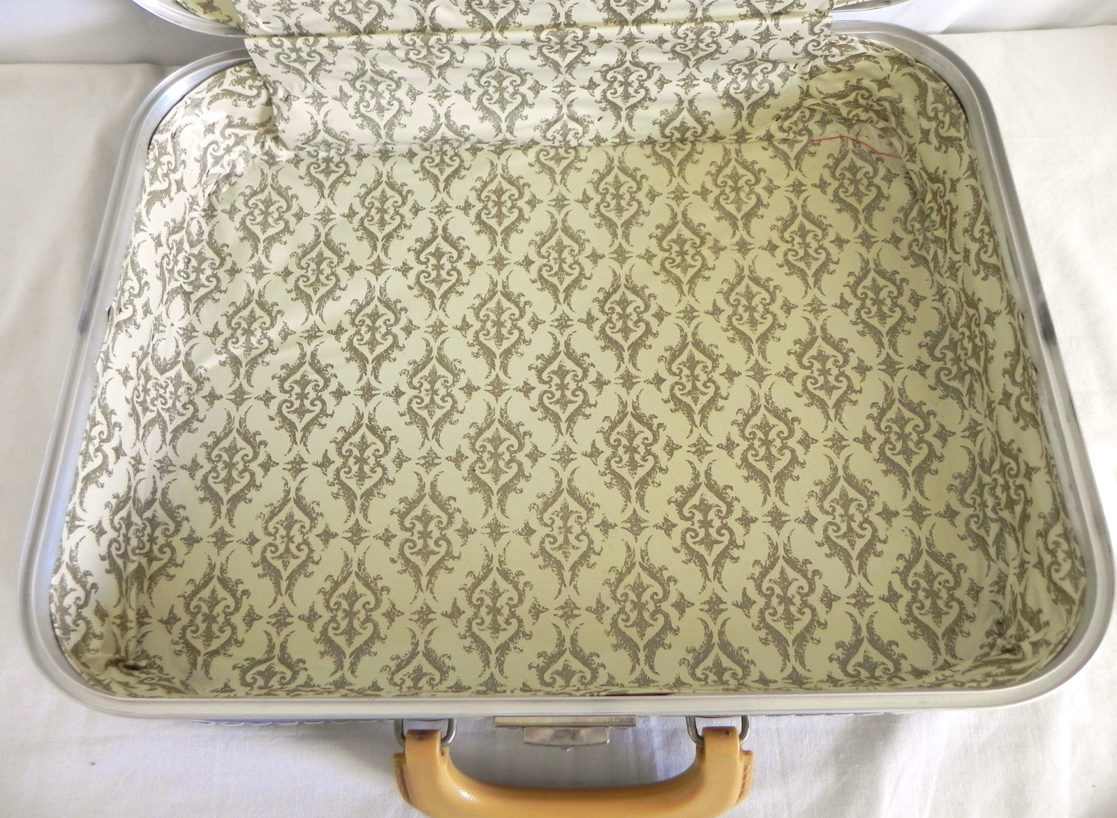 Vtg Small Hard Shell Suit Case Multicolor Patching Pattern Handle 15.5"x12"x4.5"