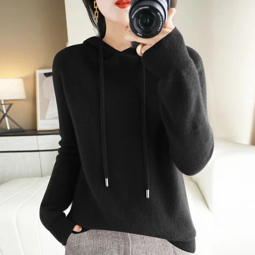 Damen Strick Pullover Hoodie Langarm Slim Fit Komfort Freizeit Pulli Mode - Bild 9 von 38