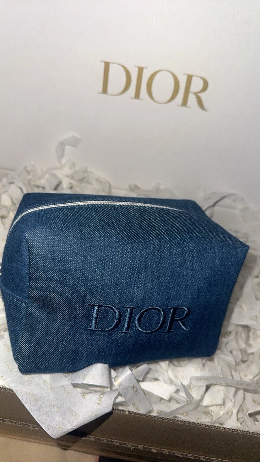 Borsa trucco Dior blu denim borsa da viaggio 2024 fai da te collana ciondolo logo