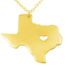 Gold Texas State Necklace - Heart Cutout Texan Love -  Austin, Dallas, Houston
