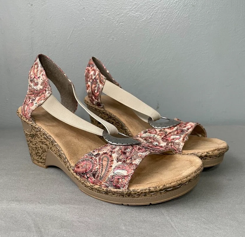 Sandalias Rieker Roberta Talla EU 41 US 9.5 Punta Abierta Tacones de Cuña Zapatos Ojales Boho Foto 4 de 4