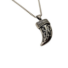 Collana Dente Lupo Celtico da Uomo in Acciaio Silver da Portafortuna Idea Regalo