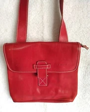 I Medici Firenze Red Leather Fold Over Crossbody Purse Messenger Bag