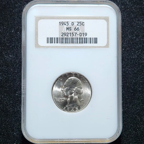 Silver 1945-D Washington 25 Cents Quarter | NGC MS66 Old Fatty Holder
