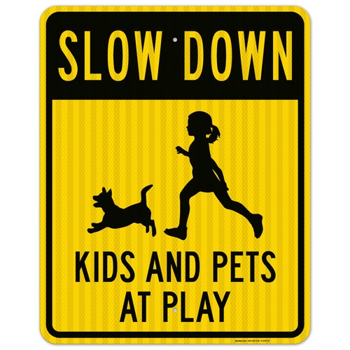 Slow Down Kids And Pets At Play Sign, Traffic Sign, - 第 46/71 張圖片