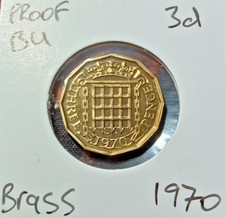 1970 Threepence Nickel Brass Proof BU (FDC) 3d UltraRare Sp#4153