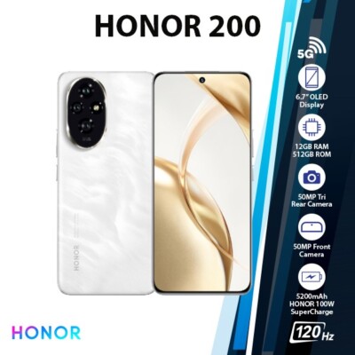 HONOR 200 5G Android Cell Phone (White/12GB+512GB/Unlocked/Dual SIM/Octa Core)