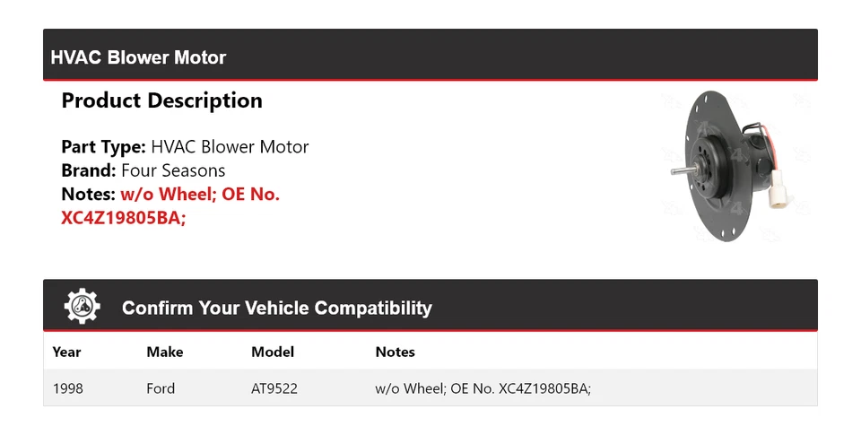 Motor soplador de climatización Ford AT9522 1998 4 estaciones Foto 2 de 4