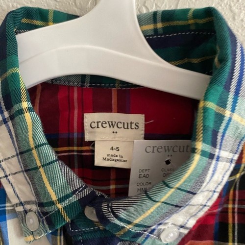 J.Crew CrewCuts Boy Plaid Color Block Button Up Shirt Red Green 4/5 - Picture 5 of 7