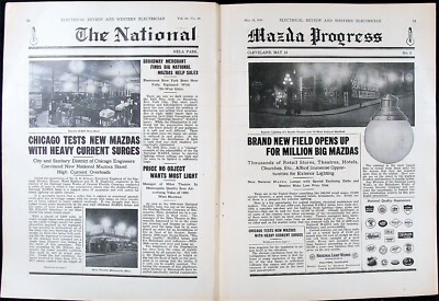 Vtg 1914 The National Mazda Progress 2 Pg Advertising Layout Lamp Photo Print Ad