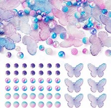 Cheriswelry 100Pcs Acrylic Beads Set Transparent Butterfly Blue Purple