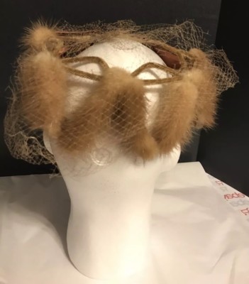 Vintage 40s Mink Fur Star Crown Fasinator Big Bow Hat  display picture 1