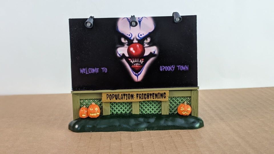Lemax Spooky Town Sinister Clown Lighted Billboard Halloween Decor