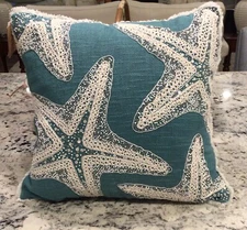Coastal Collection Turquoise STARFISH Zipper 18x18 Beaded/Embroidered Pillow NWT