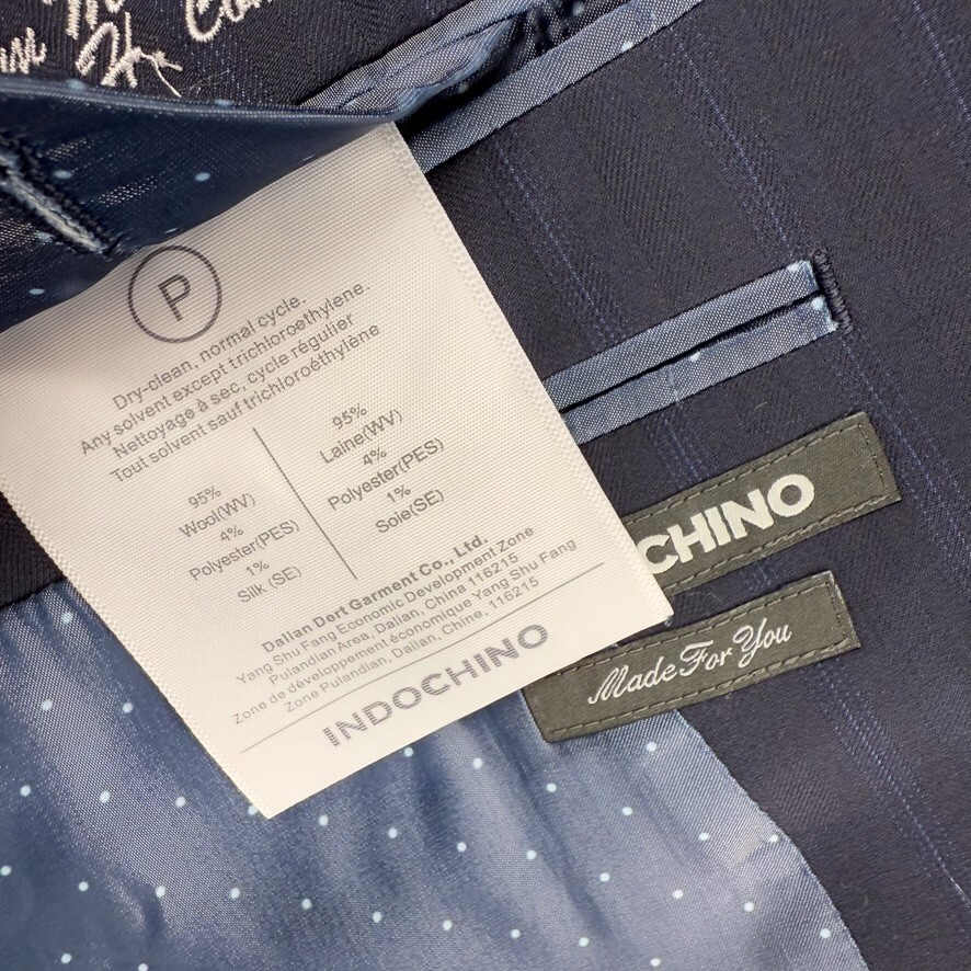 Indochino Blazer Jacket Men's 42 Blue Pinstripe Custom Sport Coat Wool Silk