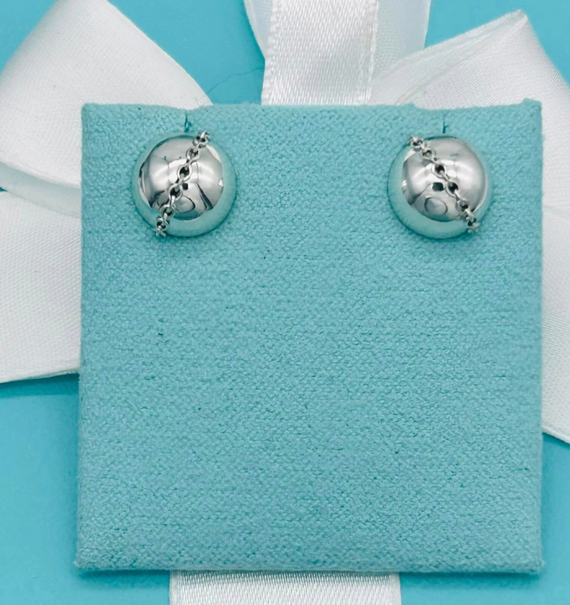 Tiffany Co Sterling Silver HardWear Bolt Bead Stud Earrings