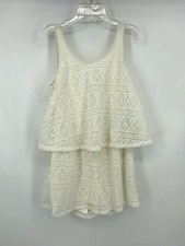 Express Womens Size XS Cream Eyelet Romper Sleeveless Layered Look Pockets EUC