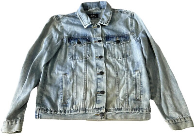 Womens Dotti Sz 10 Long Sleeve Light Blue Wash Distressed Denim