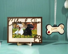 Personalized Pet Name Photo Frame, Engraved Dog Memorial Gift, Pet Lover Gift