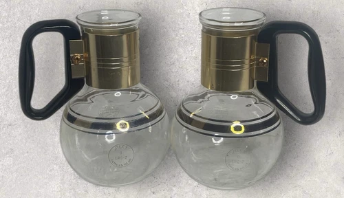 Silex Pyrex Coffee Mini 5" Carafe Vintage MCM Copper & Clear Glass x2