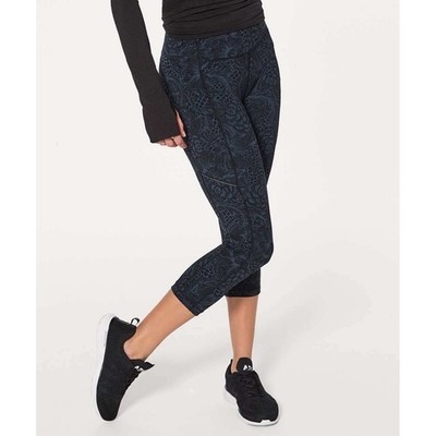 Lululemon Speed Up Crop 21'' Nouveau Mach Blue Black Womens Sz 4 Luxtreme Crop
