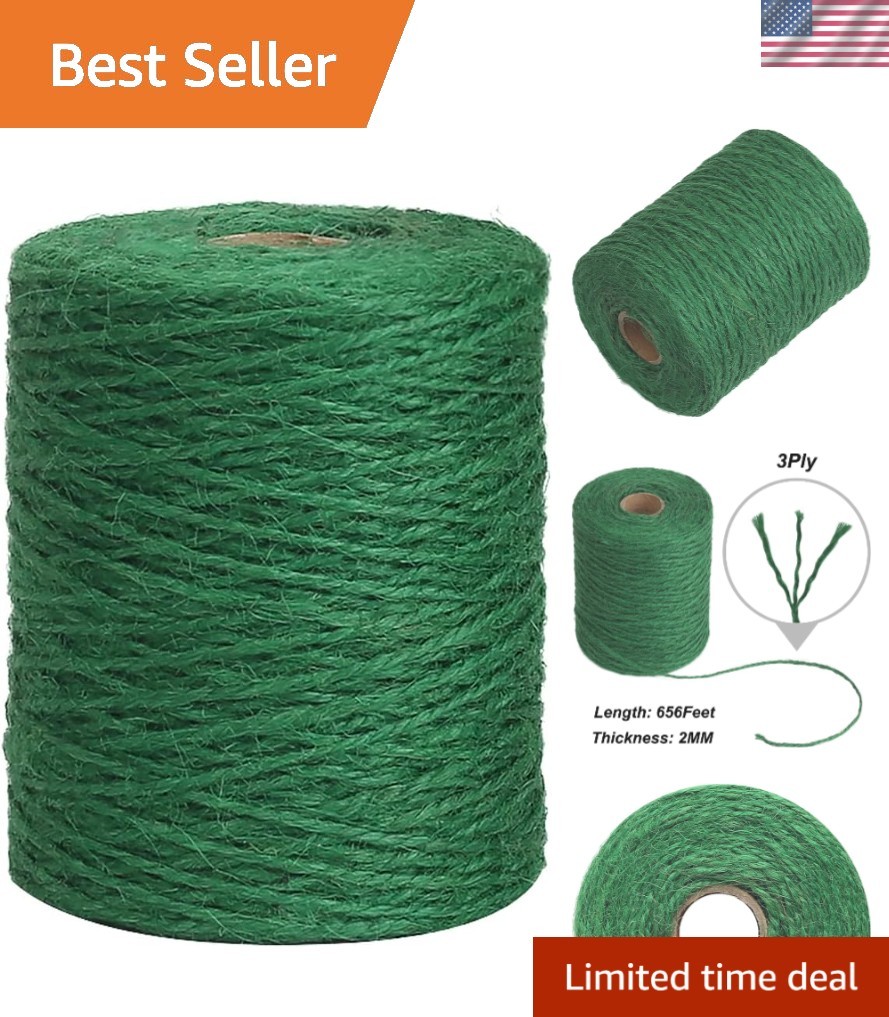 Durable 656 Feet Green Jute Twine for Climbing Plants and Crafts - 2mm Thickness