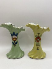 Vintage Japanese Bud Vases Hand-painted Mid-Century Gold Gilt Green And Yellow