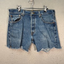 Vintage Levis 501 Mens Size 34 Denim Shorts Raw Hem Blue Distressed Cutoff