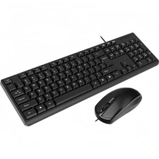 Black Wired Keyboard Mouse Combo, Full-Size, Ergonomic, Optical, PC, Mac, OS