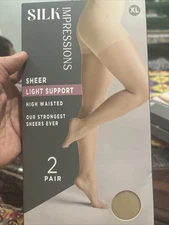 Silk Impressions 20 Denier Sheer Tights and Control Top Pantyhose for Women XL