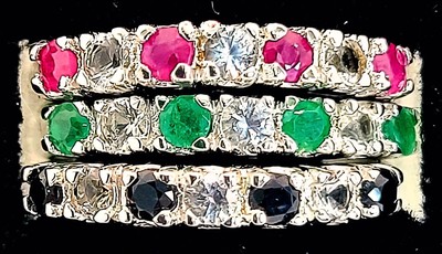 Natürlicher Smaragd Rubin Saphir Topas 3 Bandringe 925 Sterlingsilber Größe 6