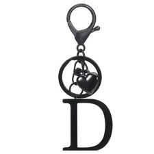 Heart Initial Letter Keychain, Stainless Steel Keyring Backpack Charm, Black D